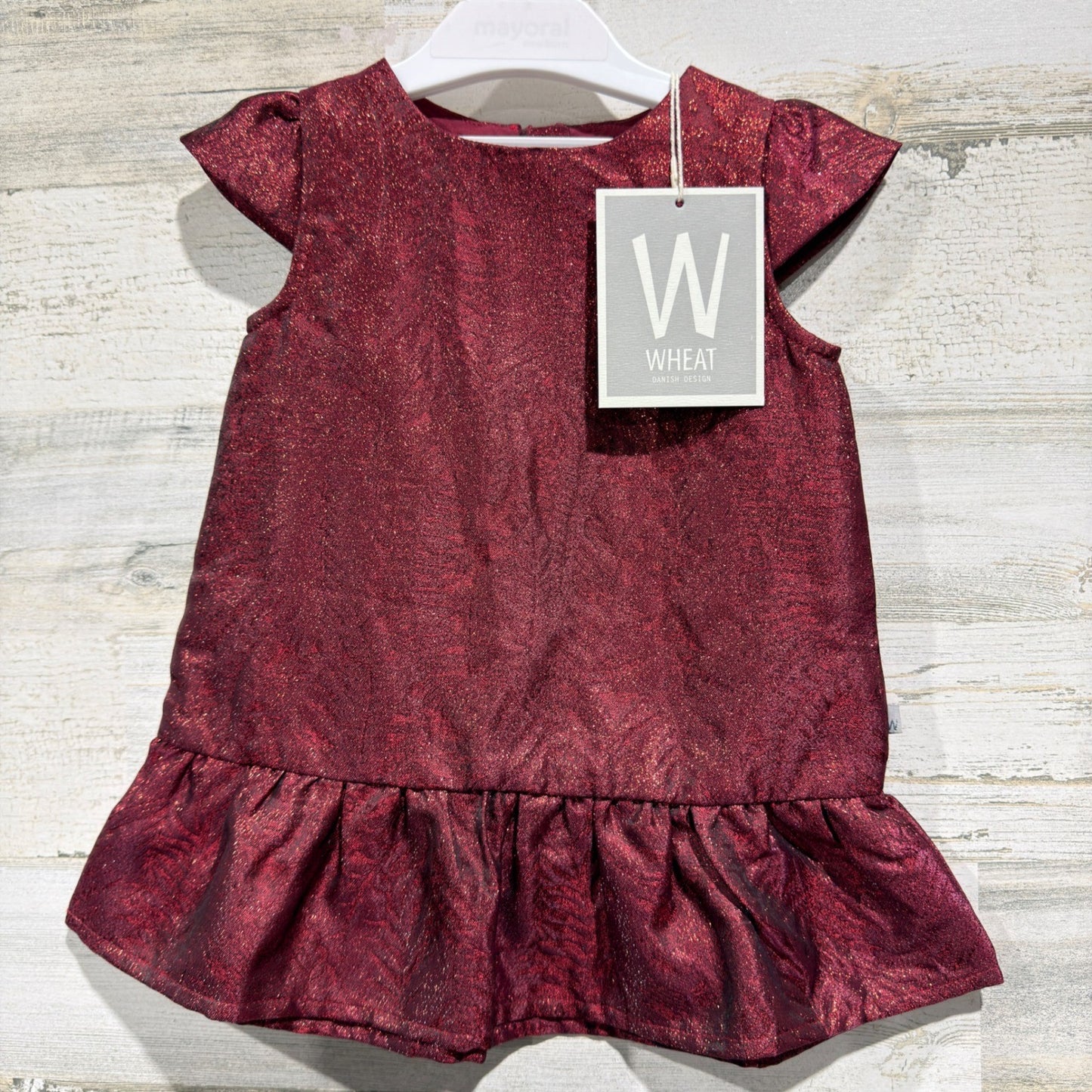 Wheat Dress Hellen Girls 12M Dark Berry Metallic Shimmer Holiday Party NWT0