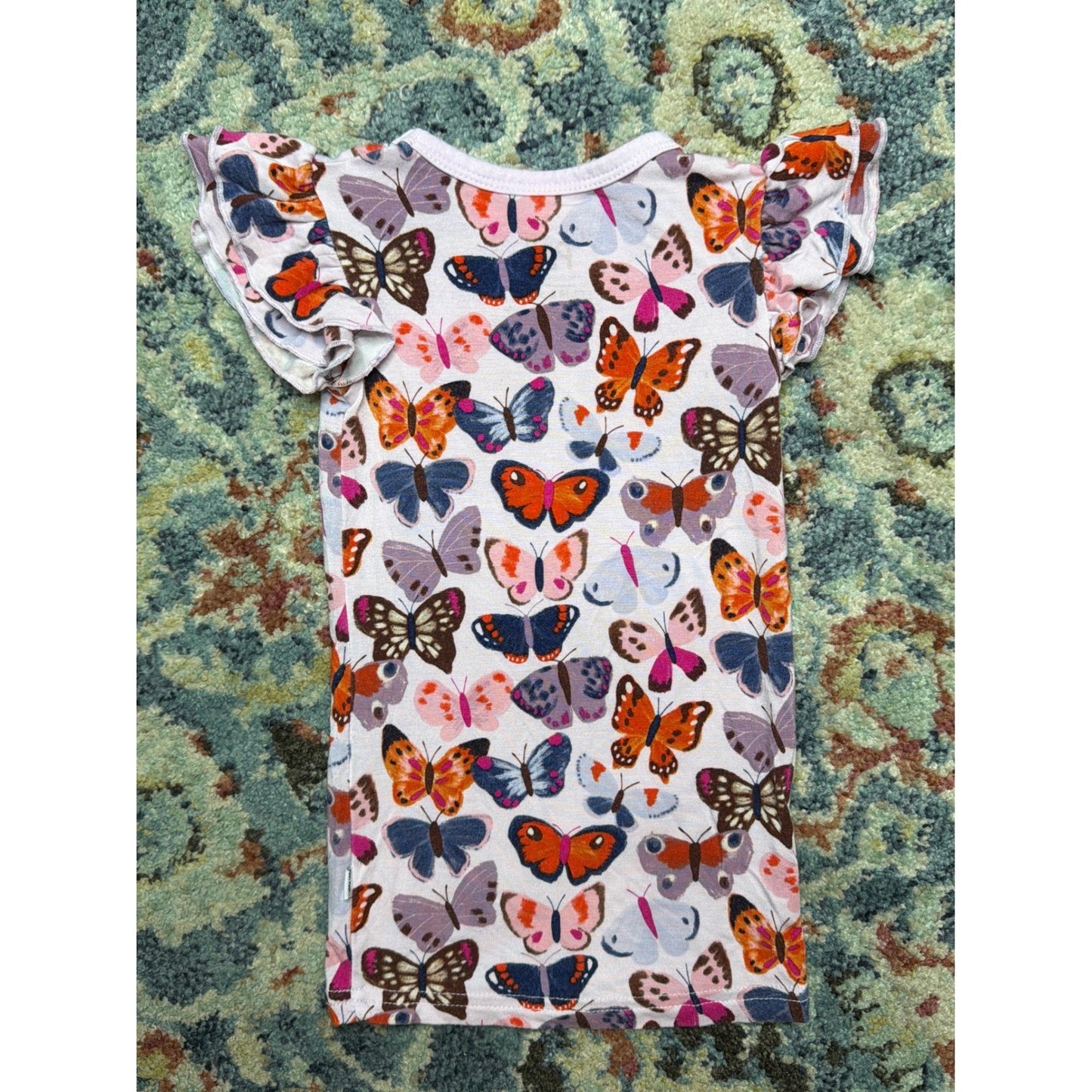 Little Sleepies Butterfly Flutter Sleeve Top Girls 12-18 Months White Ruffle EUC3