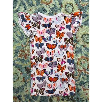 Little Sleepies Butterfly Flutter Sleeve Top Girls 12-18 Months White Ruffle EUC3