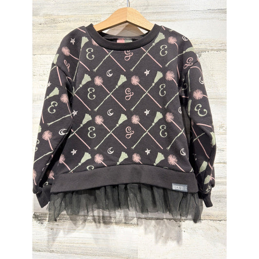 Modern Moments Wicked Sweatshirt Girls 5T Black Broomstick Tulle Goth EUC0