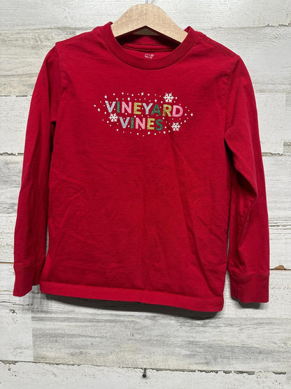 Vineyard Vines Long Sleeve Shirt Girls 5 Red Glitter Holiday Snowflake EUC0