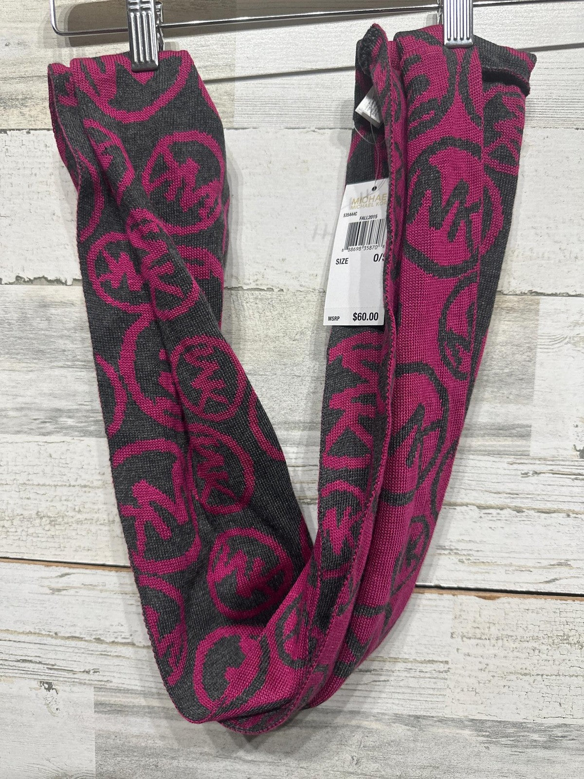 Michael Kors Infinity Scarf Womens OS Pink Grey Logo Knit NWT0