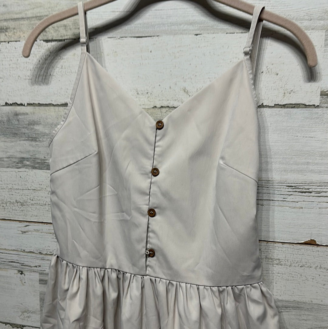 Mini Dress Women Small (Oversized) Beige Tiered Button Front Spaghetti Strap1