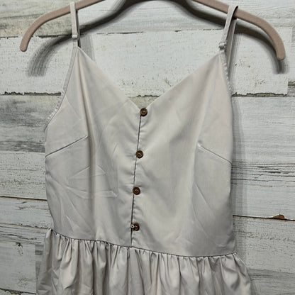 Mini Dress Women Small (Oversized) Beige Tiered Button Front Spaghetti Strap1