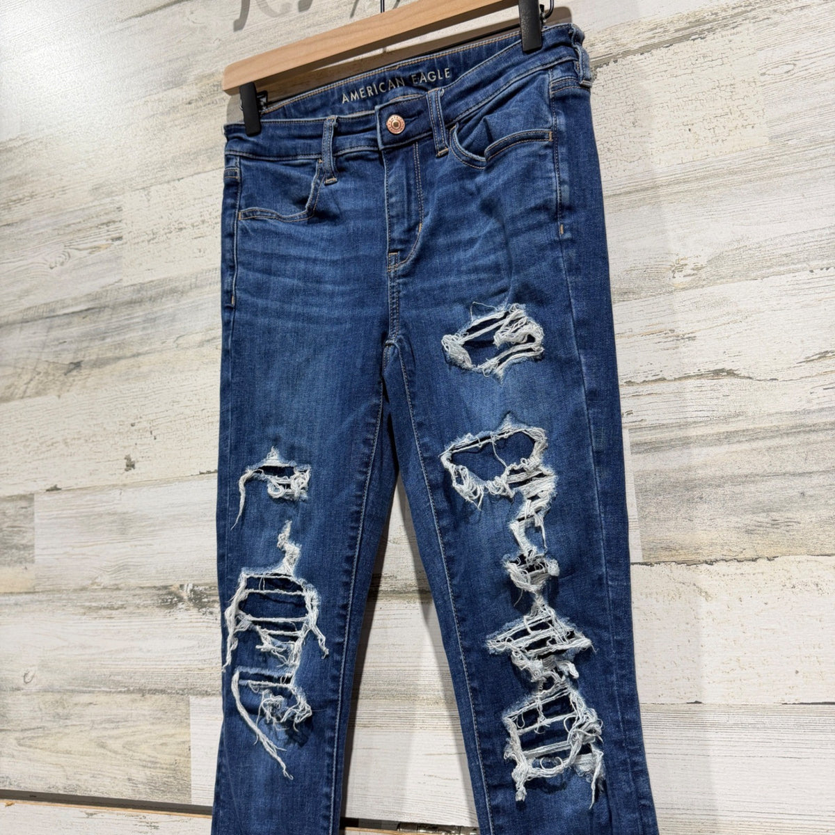 American Eagle Next Level Stretch Skinny Jeans Women 4 Distressed Denim EUC1