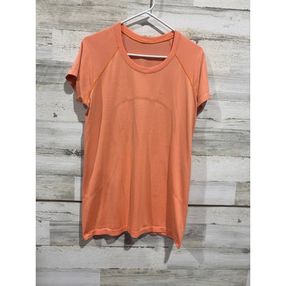 Lululemon Swiftly Tech Short Sleeve Women 14 Orange Mesh Knit Athletic GUC0