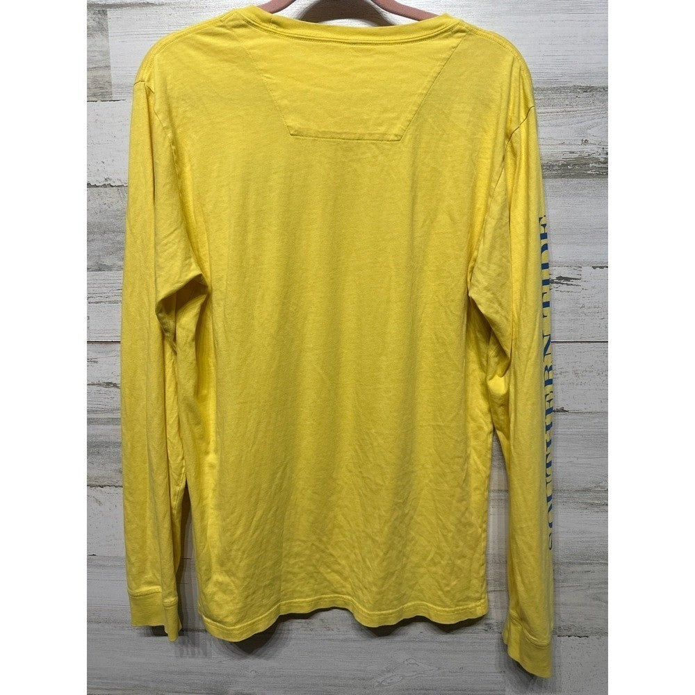 Southern Tide Long Sleeve T-Shirt Men M Yellow Palm Tree Graphic EUC4