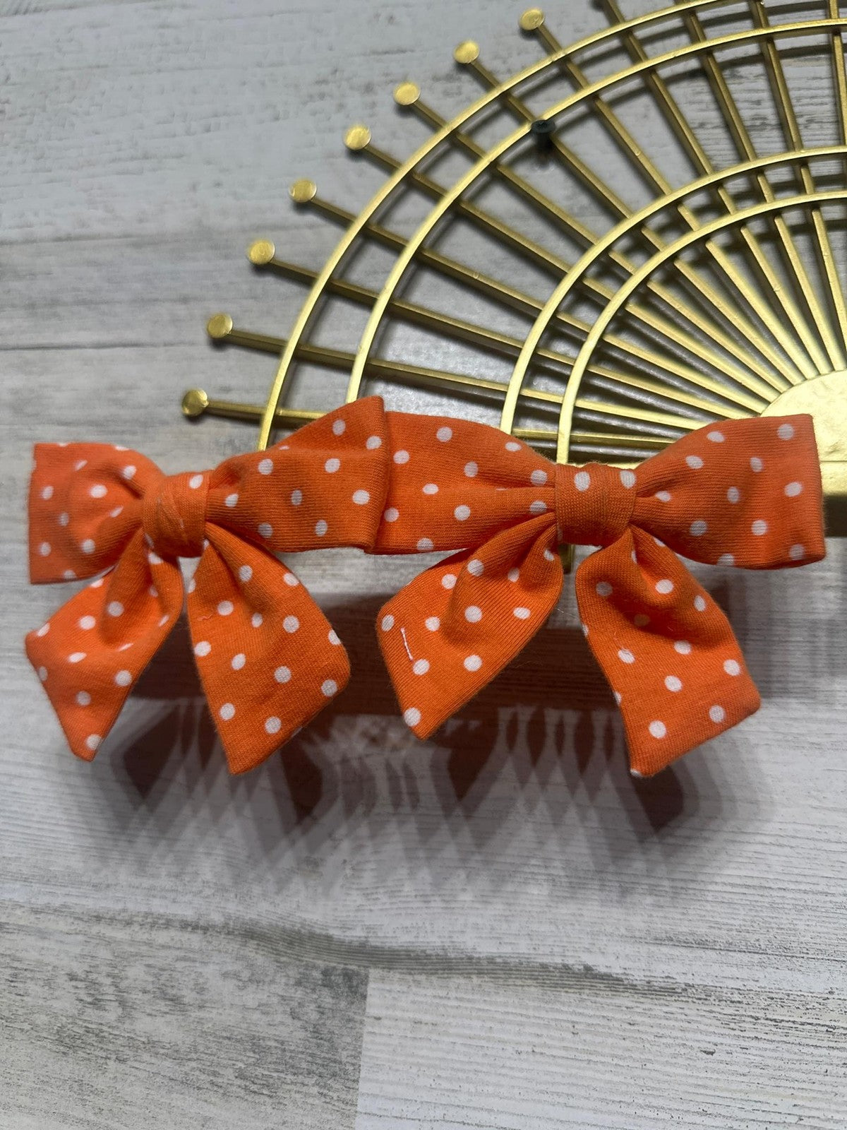 Hair Bow Clips Pigtails Kids Blue Orange Gingham Polka Dot EUC1