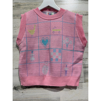 Vintage Rags Knitwear Sweater Vest Girls 18 Pink Novelty Windowpane Made in USA0