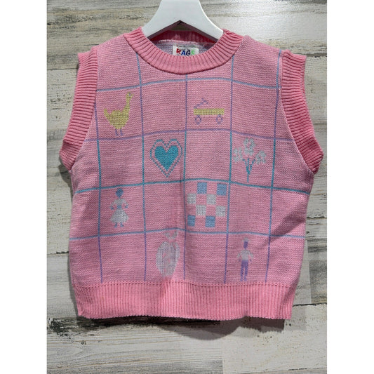 Vintage Rags Knitwear Sweater Vest Girls 18 Pink Novelty Windowpane Made in USA0