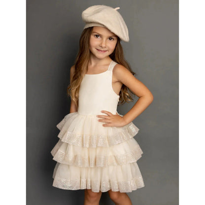 Joyfolie Tulle Dress Girls Size 4 Ivory Tiered Glitter Ruffle NWT5