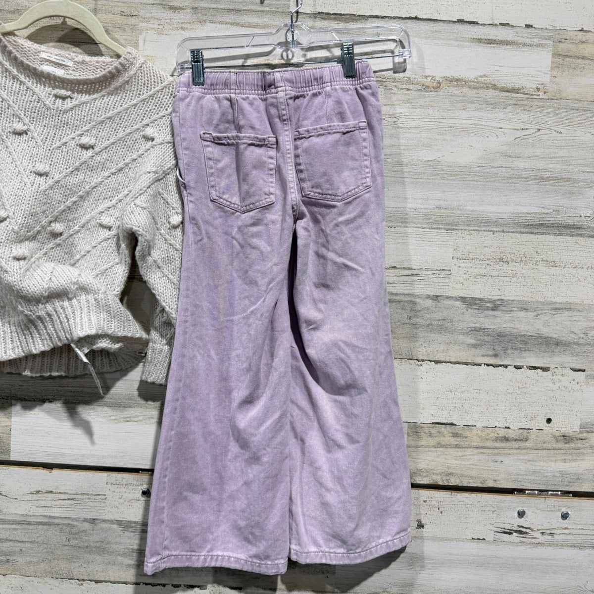 Zara Cat & Jack Sweater & Pants Set Girls 7/8 Purple Ivory Knit Wide Leg Boho7