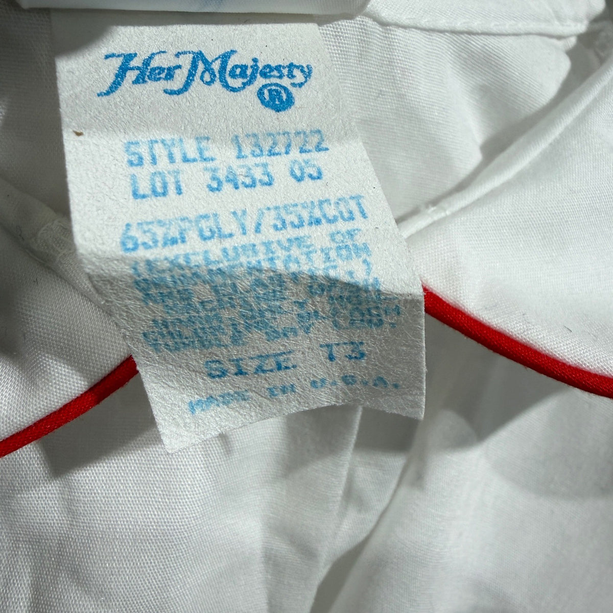 Her Majesty Blouse Girls 3 White Red Piped Cotton Blend Vintage2