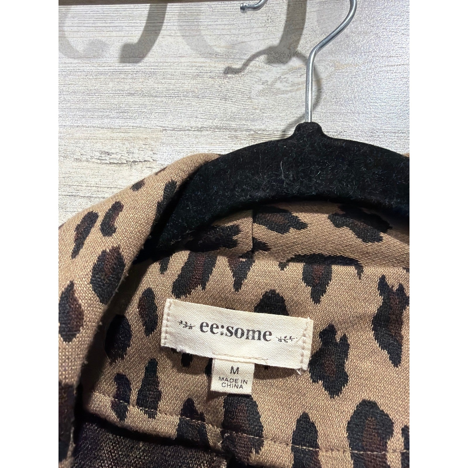 Ee:some Leopard Print Blazer Women Medium Brown Ruched Sleeve Open Front EUC1
