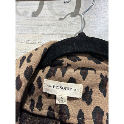 Ee:some Leopard Print Blazer Women Medium Brown Ruched Sleeve Open Front EUC1