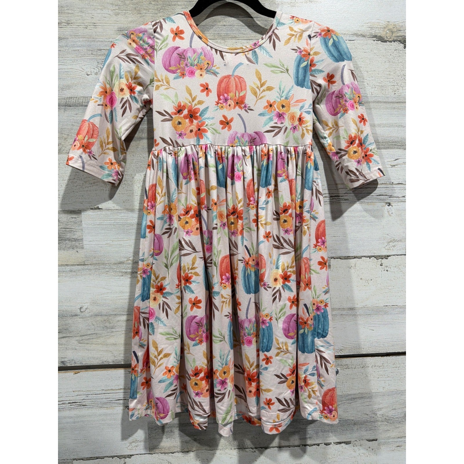 Art Class Mila & Rose Dresses Girls 7/8 Orange Pink Floral Pumpkin Fall EUC8
