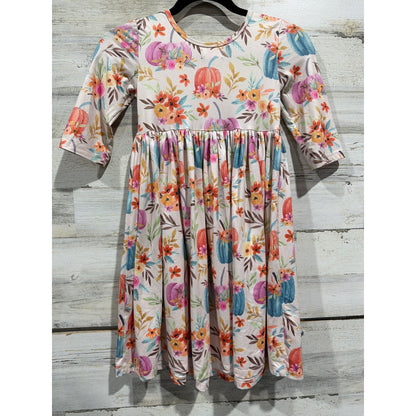 Art Class Mila & Rose Dresses Girls 7/8 Orange Pink Floral Pumpkin Fall EUC8