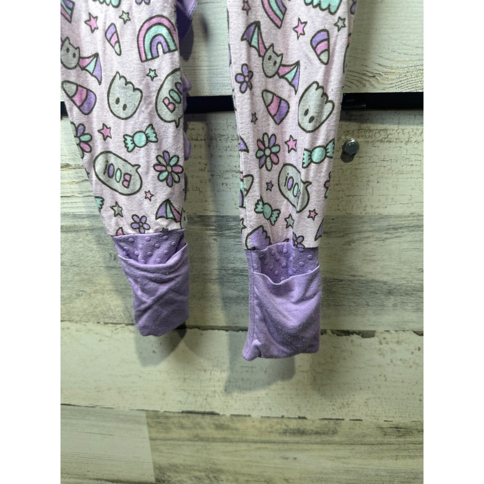 Little Snuggles Sleeper Kids 9-12M Purple Ghost Rainbow Ruffle Bamboo5