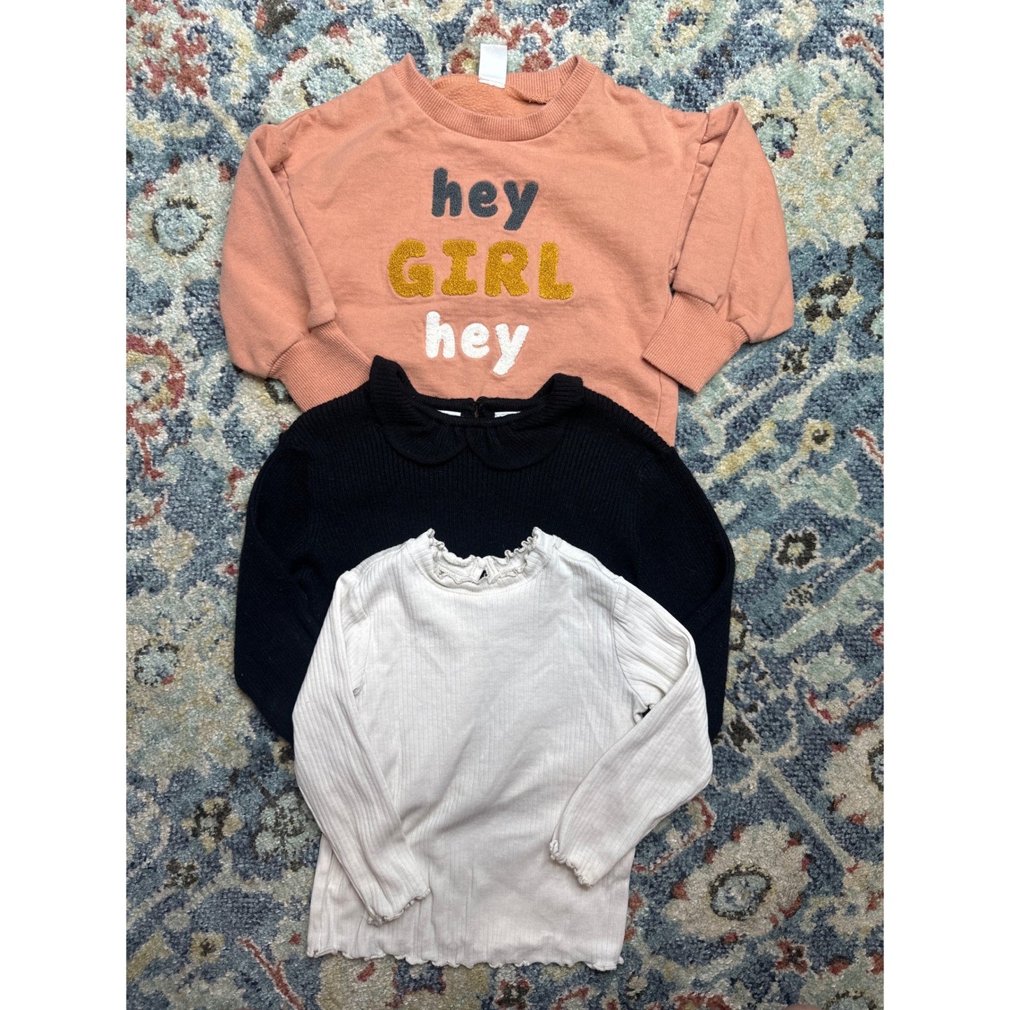 Zara H&M Long Sleeve Tops Bundle Girls 18M Peach Black Cream Graphic Ribbed0