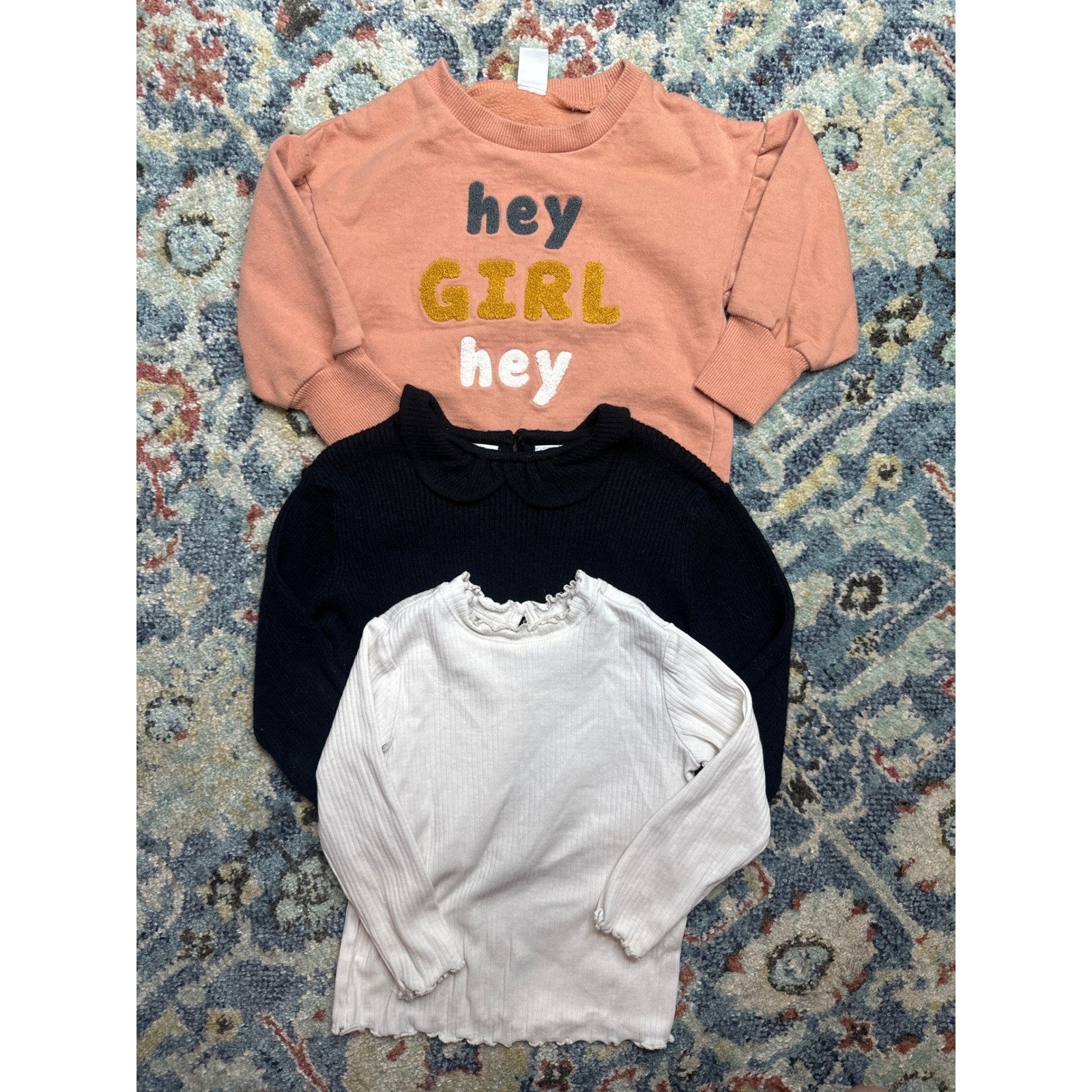 Zara H&M Long Sleeve Tops Bundle Girls 18M Peach Black Cream Graphic Ribbed0