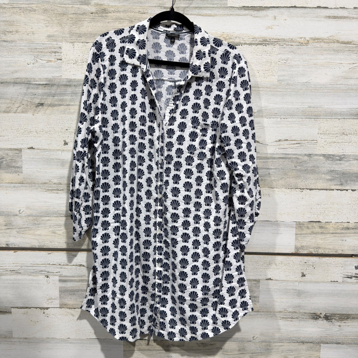 Talbots Shell Print Tunic Shirt Women XL 100% Cotton Coastal Preppy EUC0