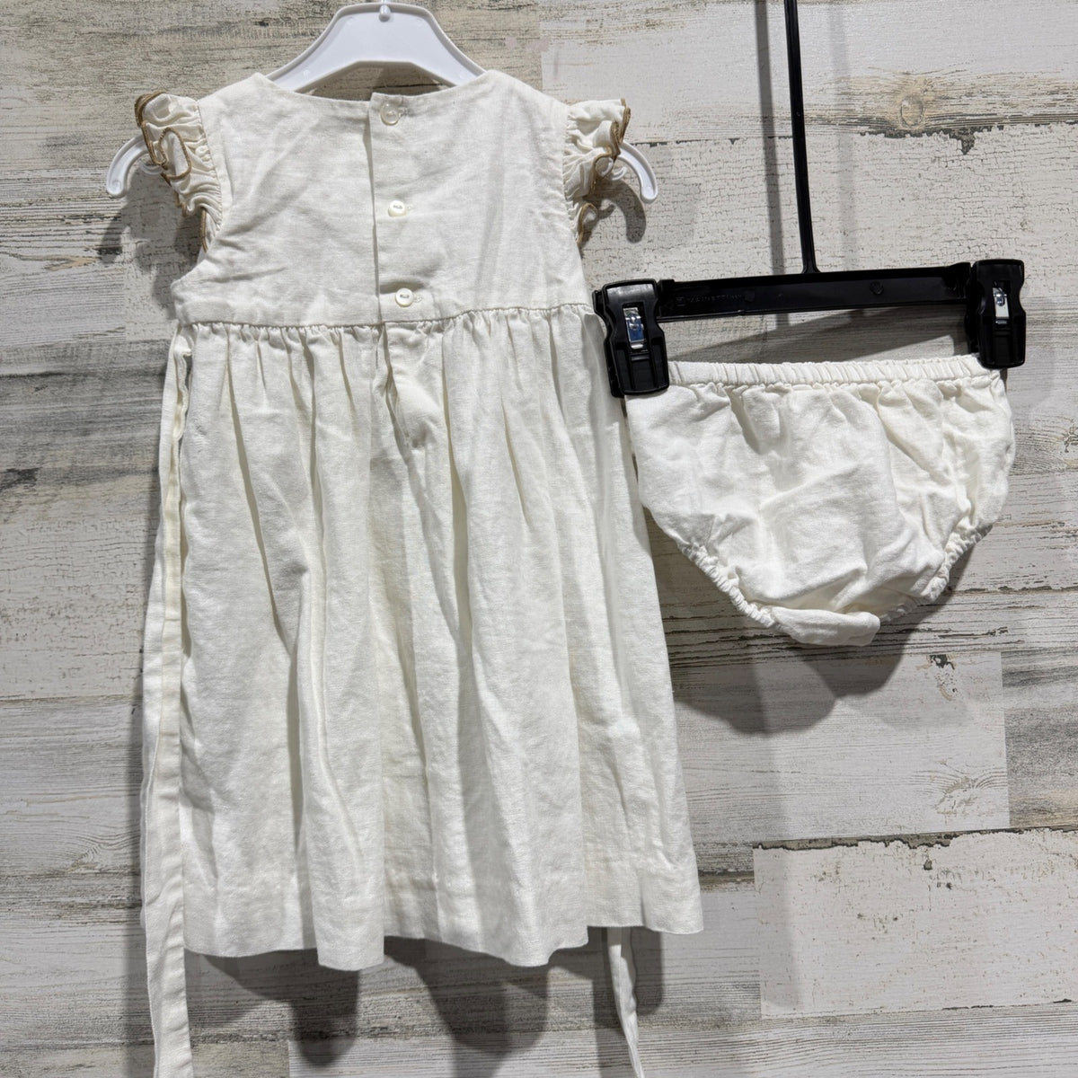Edgehill Collection Smocked Dress Set Girls 18M Cream Linen Cotton Heirloom EUC7
