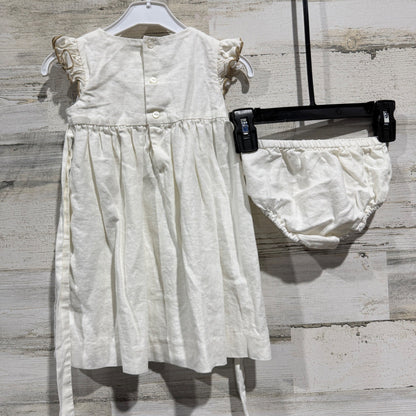 Edgehill Collection Smocked Dress Set Girls 18M Cream Linen Cotton Heirloom EUC7