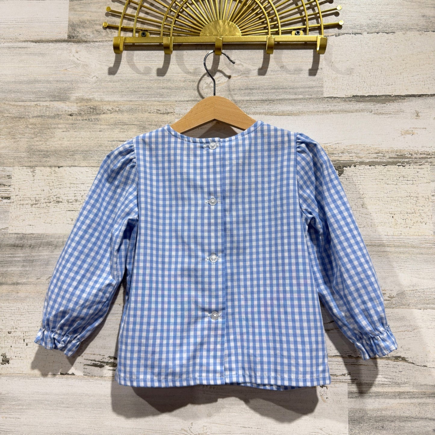 The Beaufort Bonnet Company Blouse Girls 3T Blue Gingham Bow Preppy4