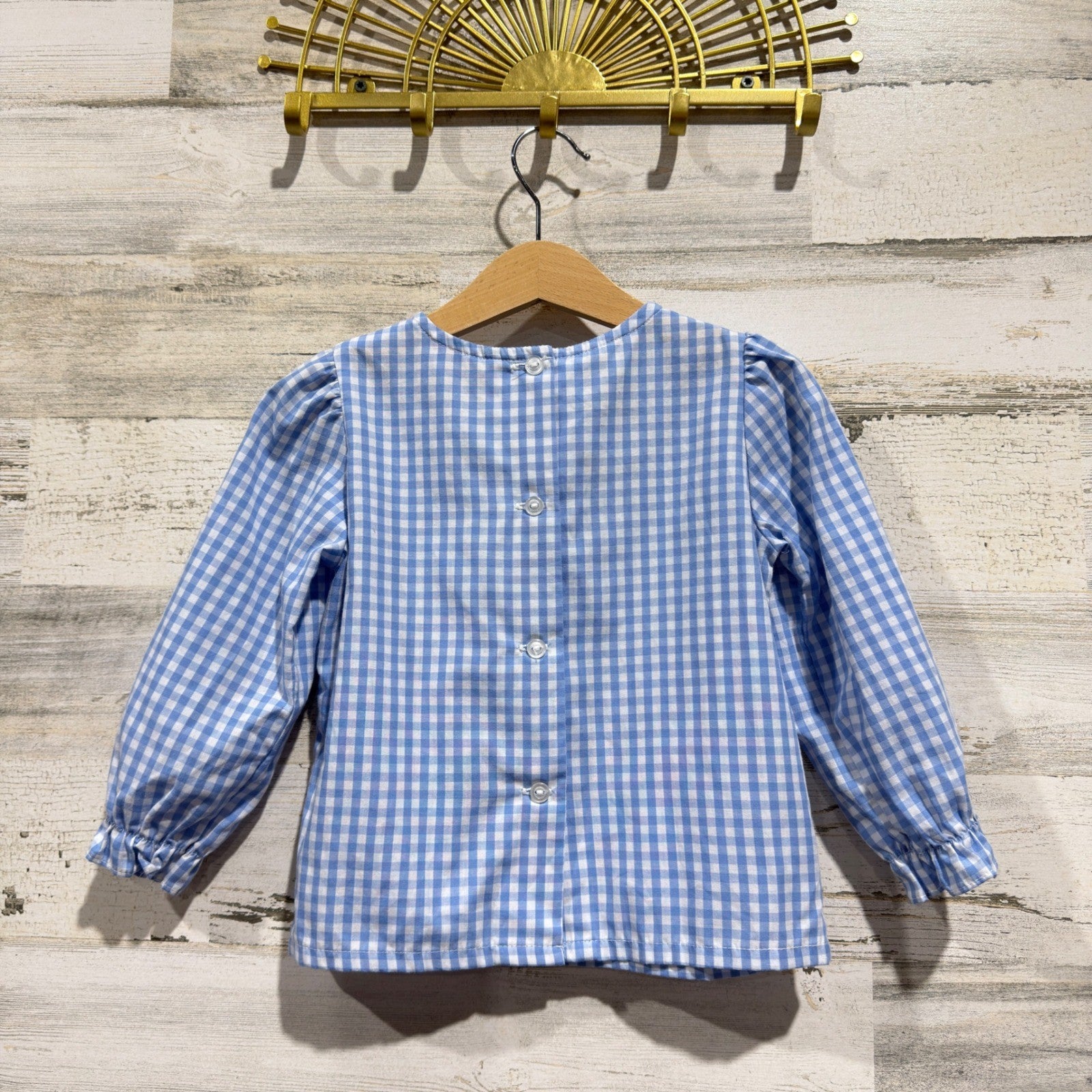 The Beaufort Bonnet Company Blouse Girls 3T Blue Gingham Bow Preppy4