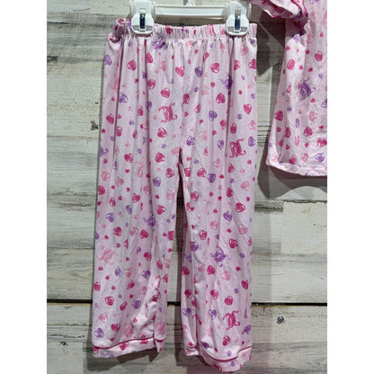 Juicy Couture Pajama Set Girls 4/5 Pink Heart Satin Y2K Inspired Loungewear EUC5