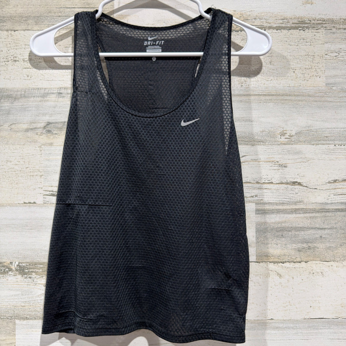 Nike Dri-FIT Mesh Tank Top Women L Black 849876-010 Running Sporty *Flawed0