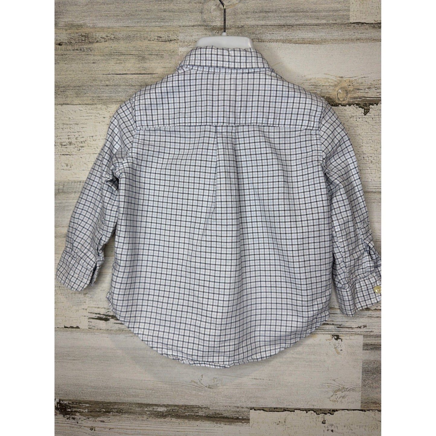 Ralph Lauren Button Up Shirt Boys 18M White Blue Plaid Cotton Preppy EUC3