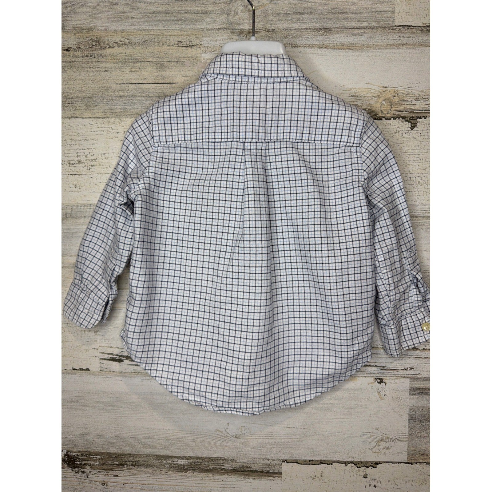 Ralph Lauren Button Up Shirt Boys 18M White Blue Plaid Cotton Preppy EUC3
