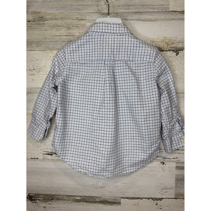 Ralph Lauren Button Up Shirt Boys 18M White Blue Plaid Cotton Preppy EUC3