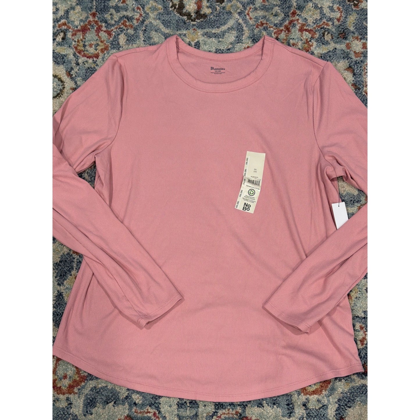 No Boundaries Ribbed Shirt Women XXL 20 Pink Long Sleeve Basics NWT0