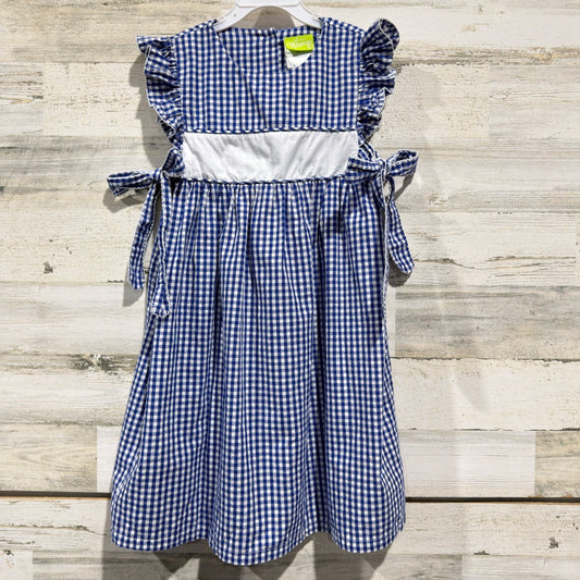 Classic Whimsy Gingham Dress Girls 10 Blue Ruffle Side Tie Preppy EUC0