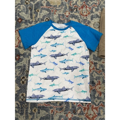 Lands End Mini Boden Hatley Shorts Shirt Bundle Boys 7 Blue Khaki Shark1