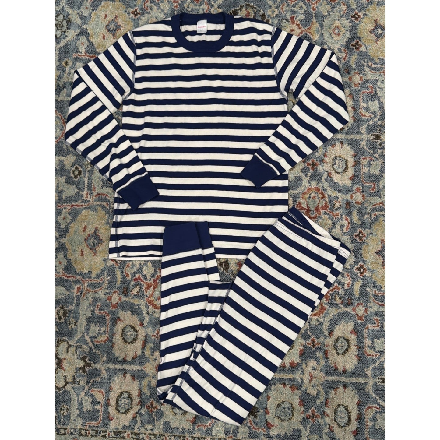 Hanna Andersson Pajama Set Women Medium Navy Blue Striped Organic Cotton EUC0