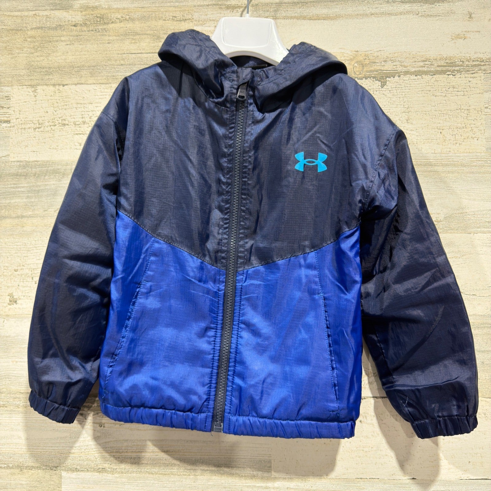Under Armour Jacket Boys 5 Blue ColdGear Fleece Lined Windbreaker EUC0