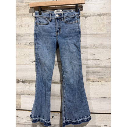 Abercrombie Kids Flare Jeans Girls 7/8 Blue High Rise Released Hem EUC0