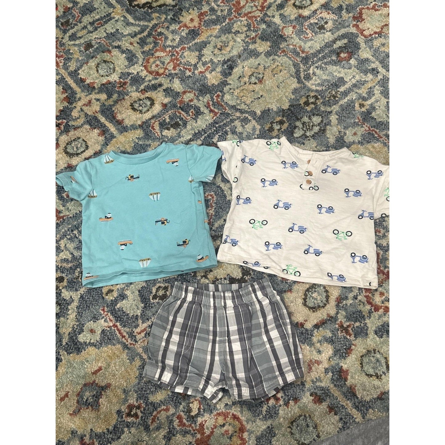 Carter's Cat & Jack Pekkle Shorts Shirt Set Boys 6-9M Blue Grey Plaid0