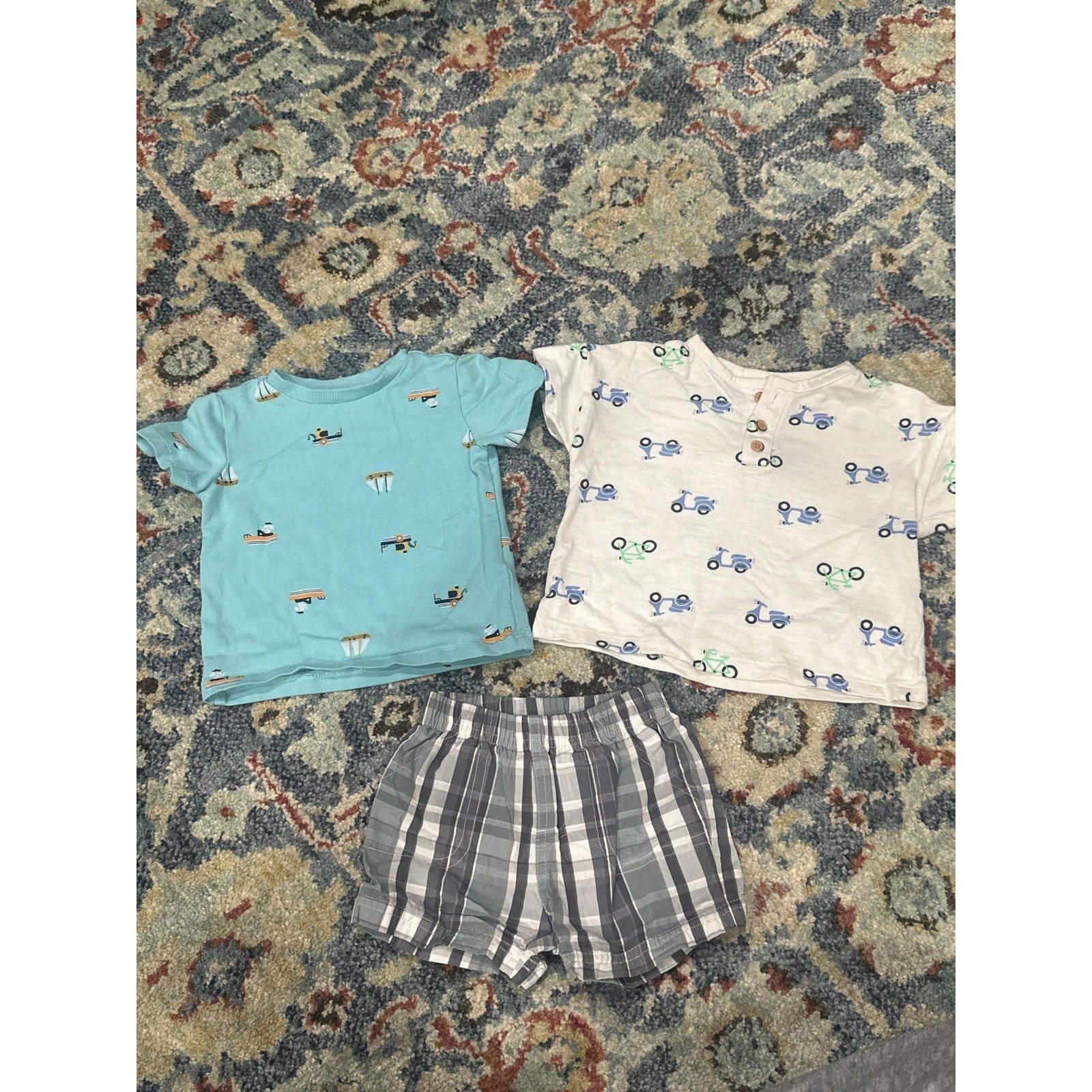 Carter's Cat & Jack Pekkle Shorts Shirt Set Boys 6-9M Blue Grey Plaid0