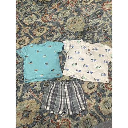 Carter's Cat & Jack Pekkle Shorts Shirt Set Boys 6-9M Blue Grey Plaid0
