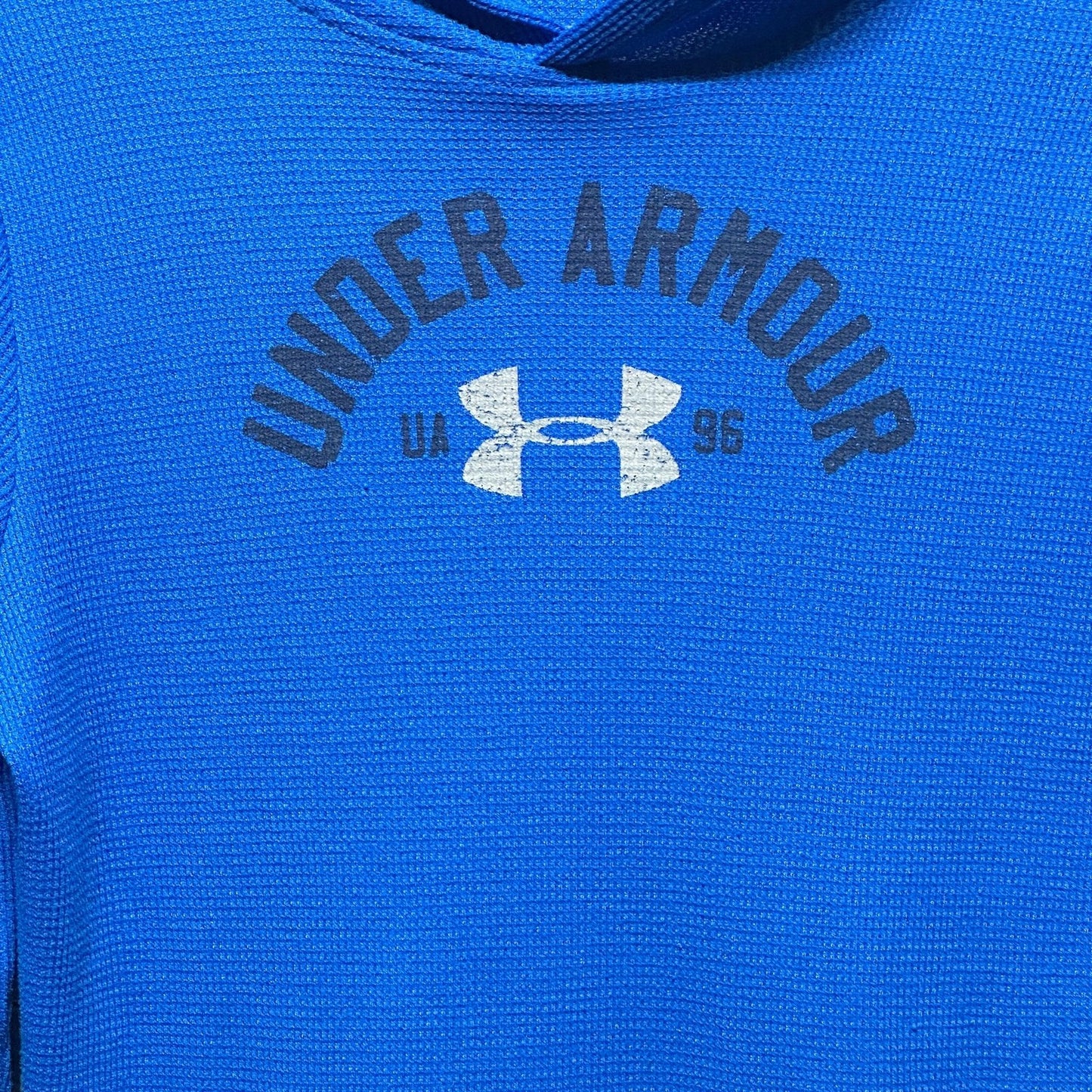Under Armour Hoodie Boys Large Blue Waffle Knit Graphic Pullover1