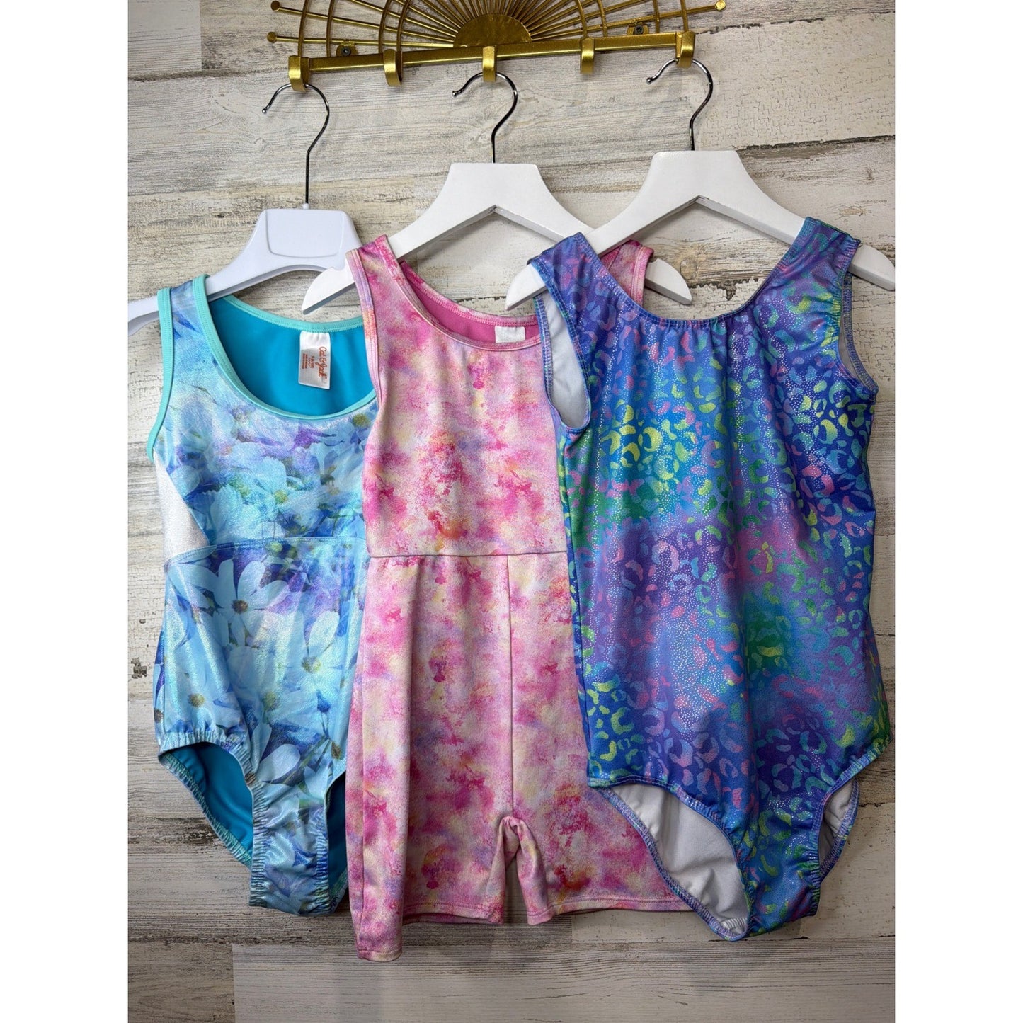 Cat & Jack Dance Leotard Bundle Girls Small 6/6X Blue Pink Leopard EUC0