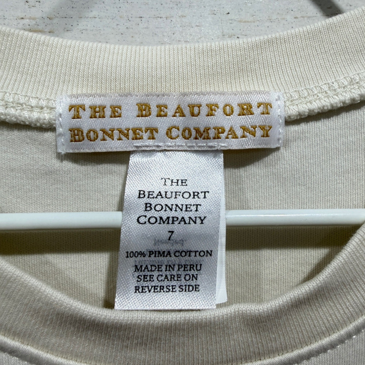 The Beaufort Bonnet Company Pocket Tee Boys 7 Cream Bird Preppy EUC2