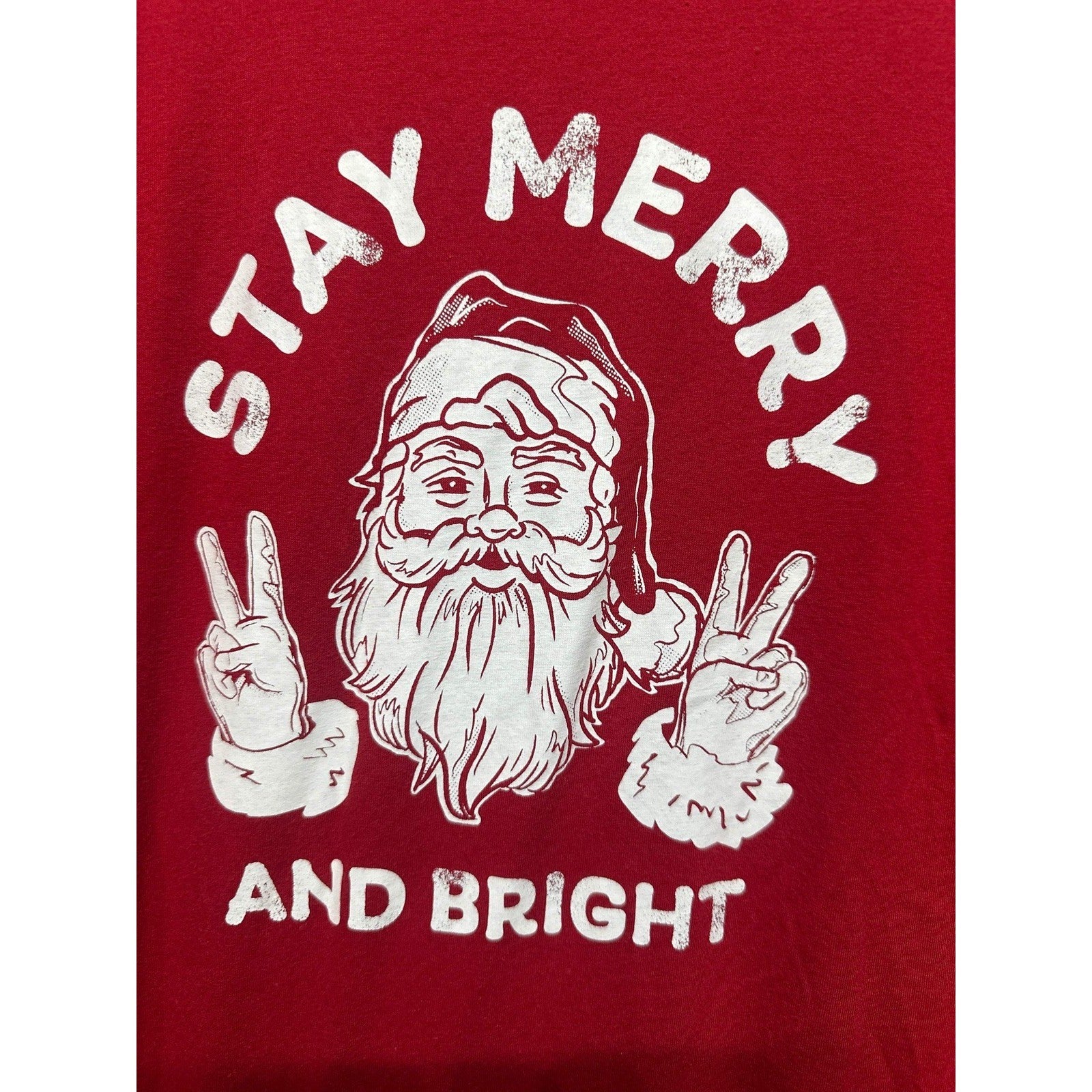 Holiday Time Long Sleeve T-Shirt Boys 14/16 Red Santa Peace Sign EUC1