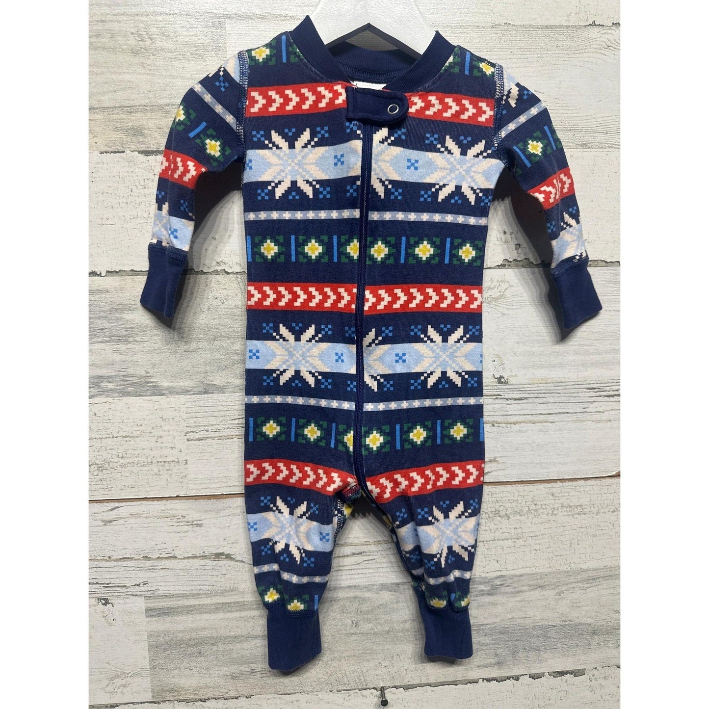 Hanna Andersson Pajamas Kids 3-6M Navy Fair Isle Snowflake Organic Cotton EUC0