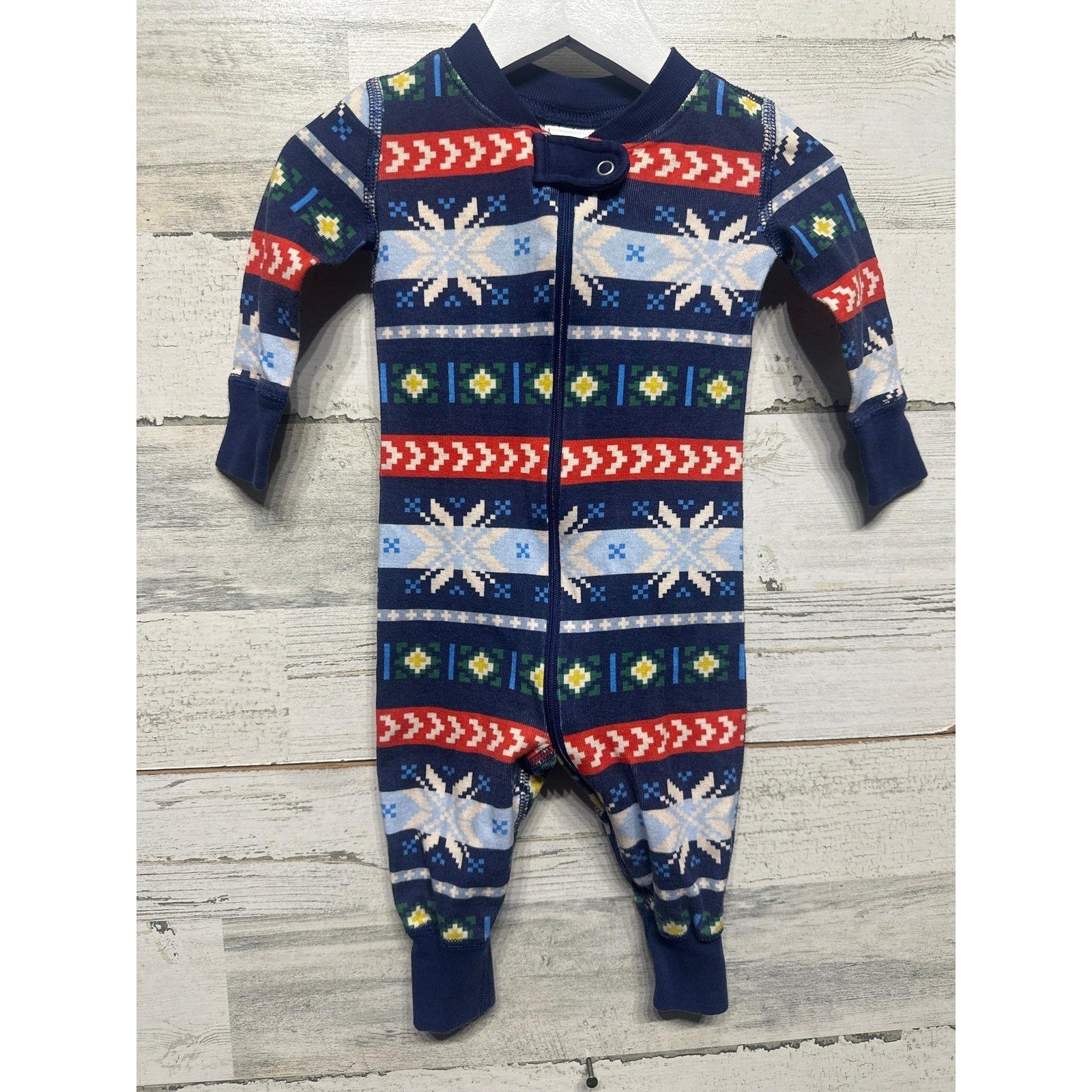 Hanna Andersson Pajamas Kids 3-6M Navy Fair Isle Snowflake Organic Cotton EUC0