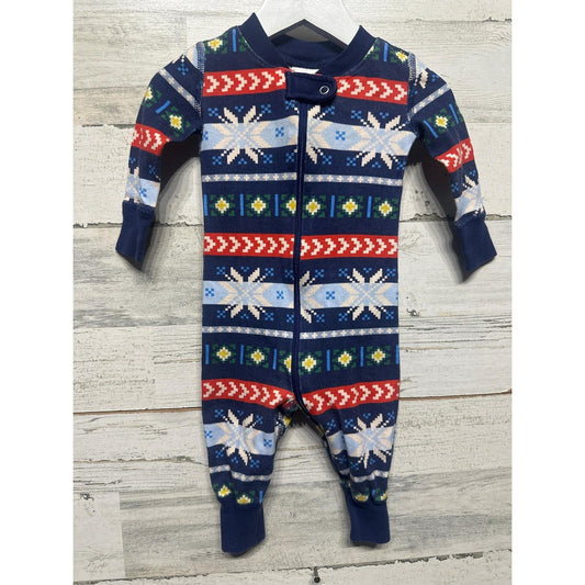Hanna Andersson Pajamas Kids 3-6M Navy Fair Isle Snowflake Organic Cotton EUC0
